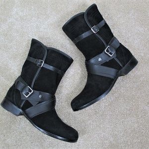 JON JOSEF Black SUEDE & LEATHER Strappy CALF BOOTS